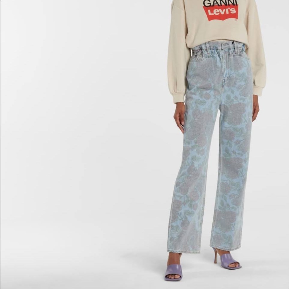 GANNI X LEVI'S WOMEN JEANS - Gathered floral-print high-rise